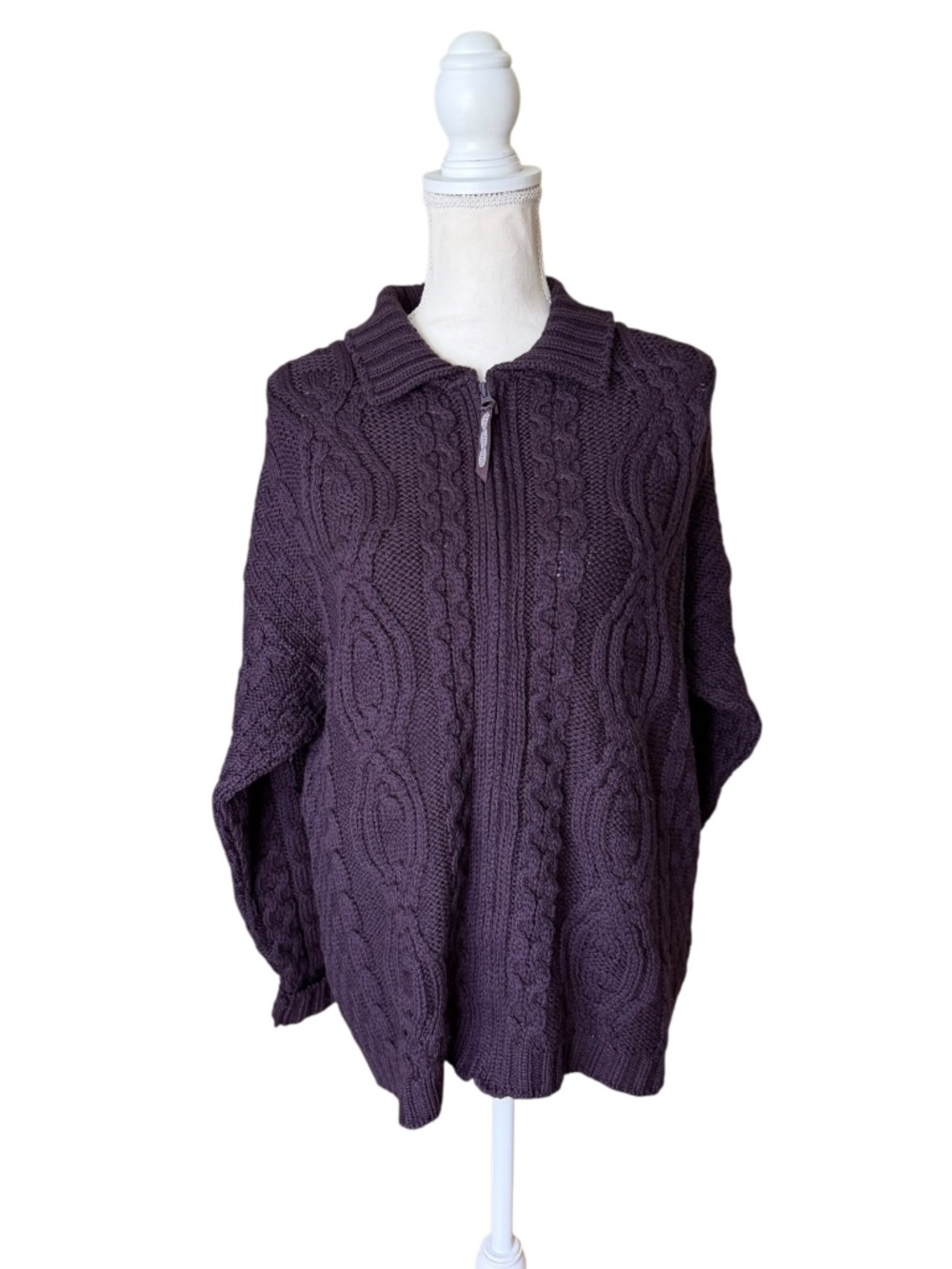 Aran Crafts Ireland 100% Merino Wool Cable Knit Full Zip Cardigan Sweater